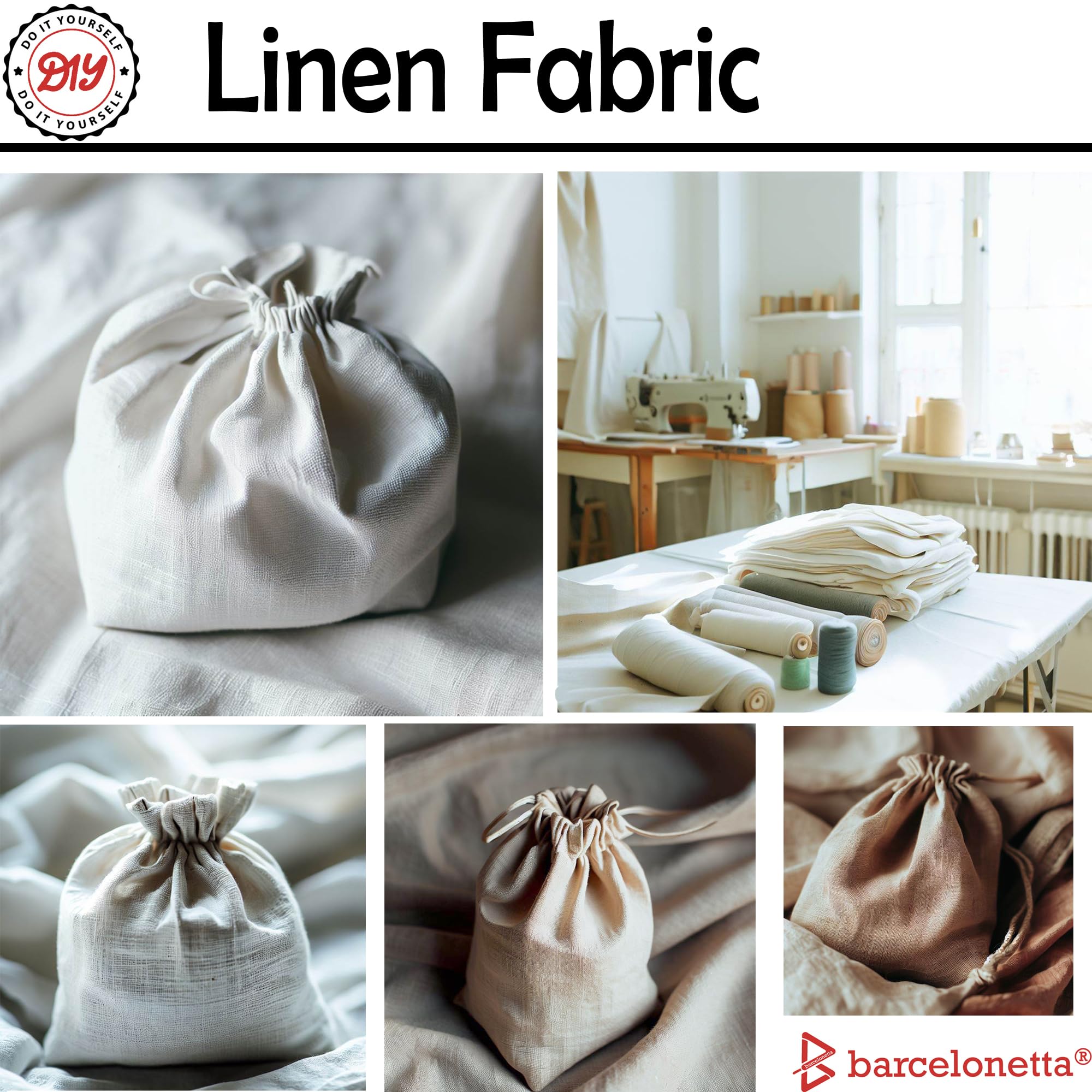 Barcelonetta | Linen Fabric | Natural Linen Cloth | Embroidery, Sewing | Soft, Breathable | 55" Wide | 70% Linen, 30% Rayon | Hemp, Jute, Needlework, Lining (Khaki, 1 Yard)