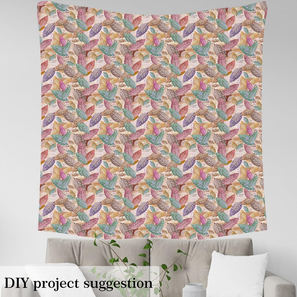Castle Fairy Colorful Leaves Fabric by The Yard,Village Country DIY Art Fabrics,Old Newspapers Print Decor Fabric,Autumn Fallen Leaves Soft Flannel Polyester No Stretch Fabric,1 Yard,36" L x 59" W