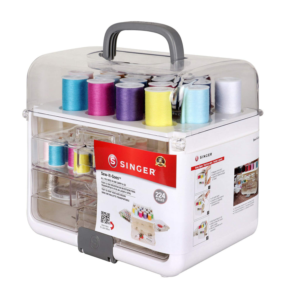 Singer Sew-It-Goes, 224 piezas, kit de costura y organizador de manualidades, estuche de costura con hilo de coser a máquina, color blanco