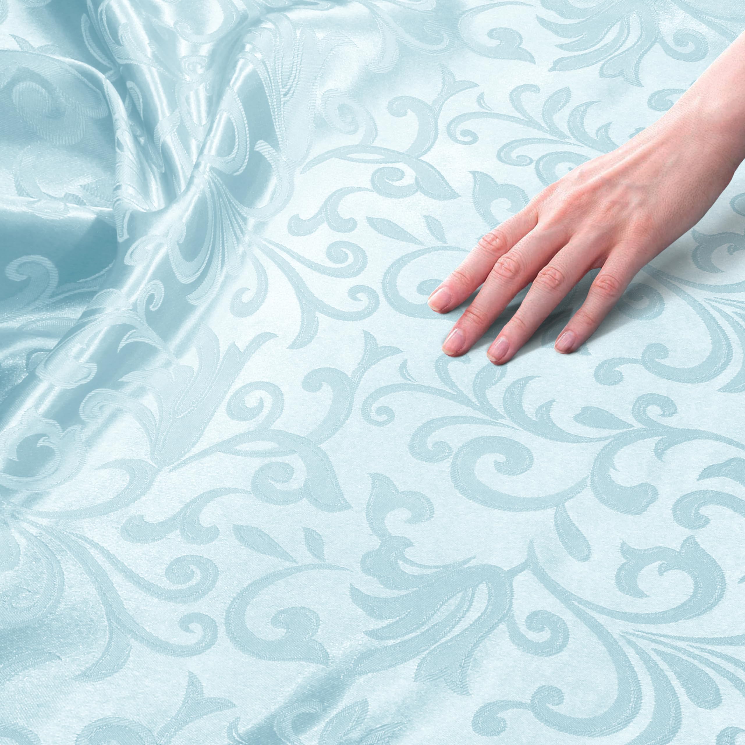 Manyshofu Jacquard Satin Fabric by The Yard - 60 Inch Wide, Shiny Brocade Baby Blue Fabric Smooth & Floral Damask Fabric for DIY Decorations, Craft, Wedding Dress, Costumes, Fashion, Sewing(1 Yard)