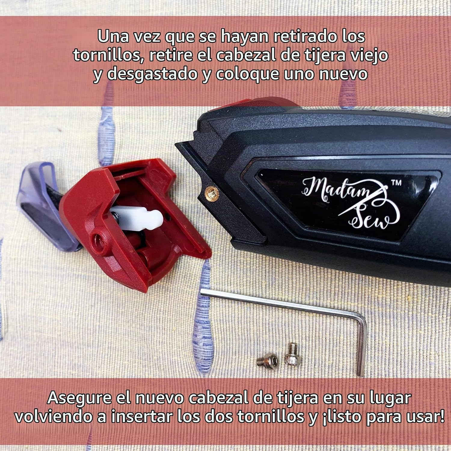 Madam Sew Tijeras eléctricas inalámbricas para corte de tela | Cortador eléctrico recargable de tela resistente con cuchillas de repuesto, agarre antideslizante | Tijeras eléctricas para cartón