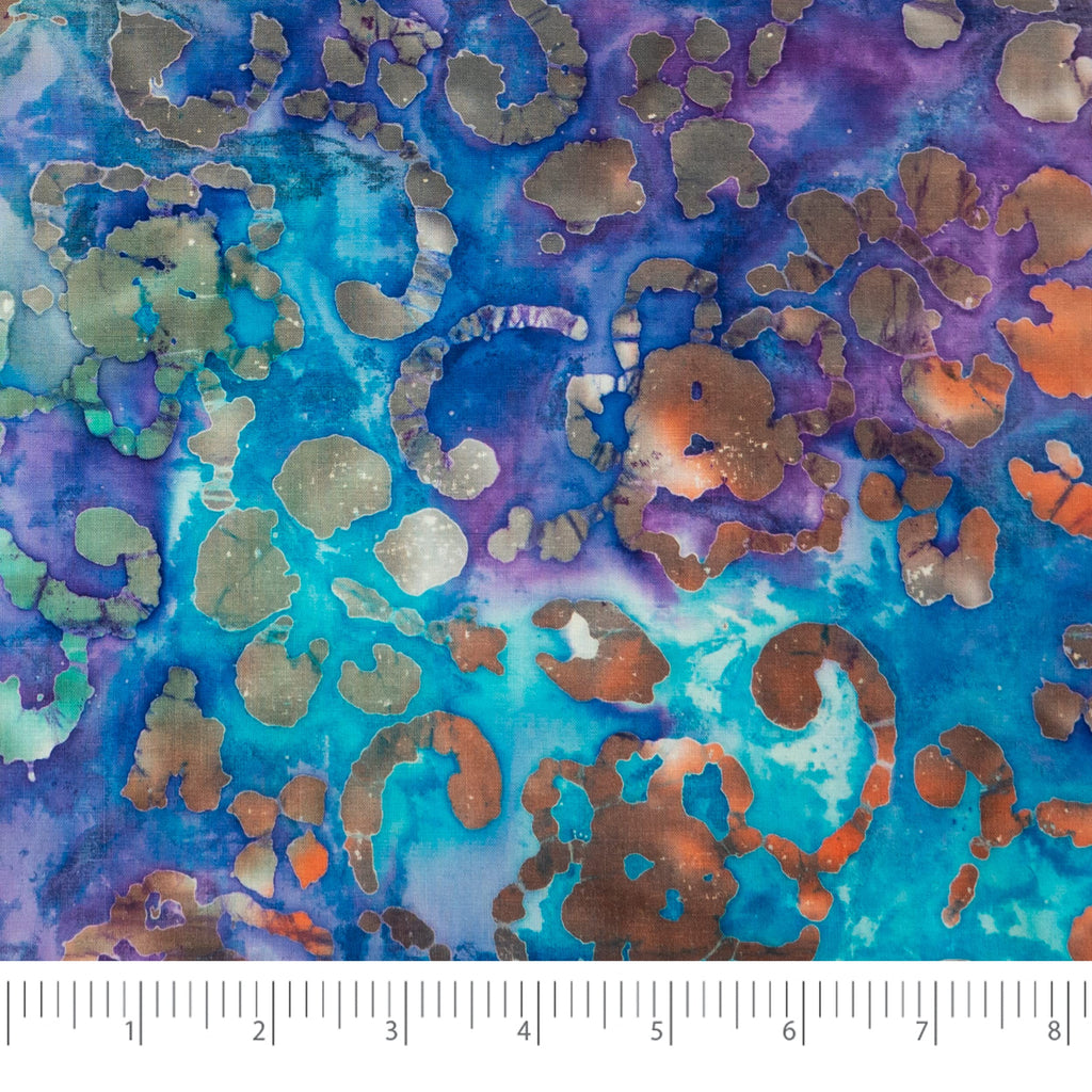 Singer Fabric - 100% Cotton, Batik Collection, Green and Purple Flower, Cut by The Yard, 42 Inches