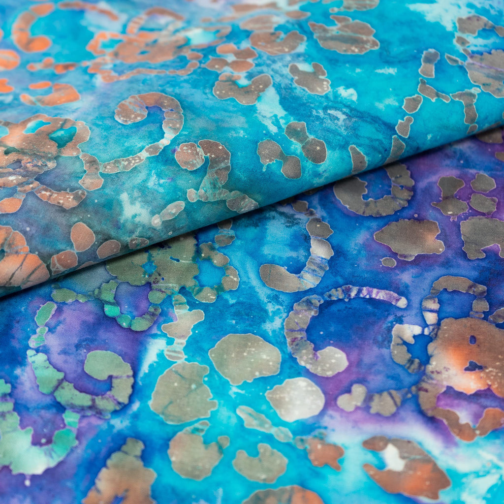 Singer Fabric - 100% Cotton, Batik Collection, Green and Purple Flower, Cut by The Yard, 42 Inches