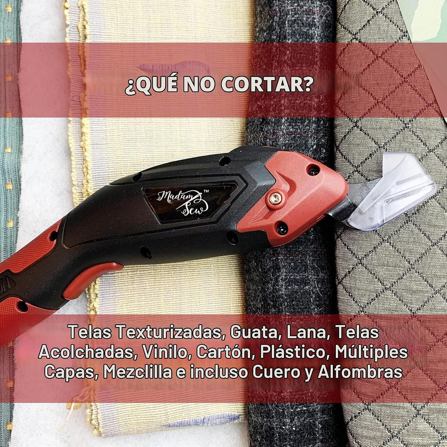 Madam Sew Tijeras eléctricas inalámbricas para corte de tela | Cortador eléctrico recargable de tela resistente con cuchillas de repuesto, agarre antideslizante | Tijeras eléctricas para cartón