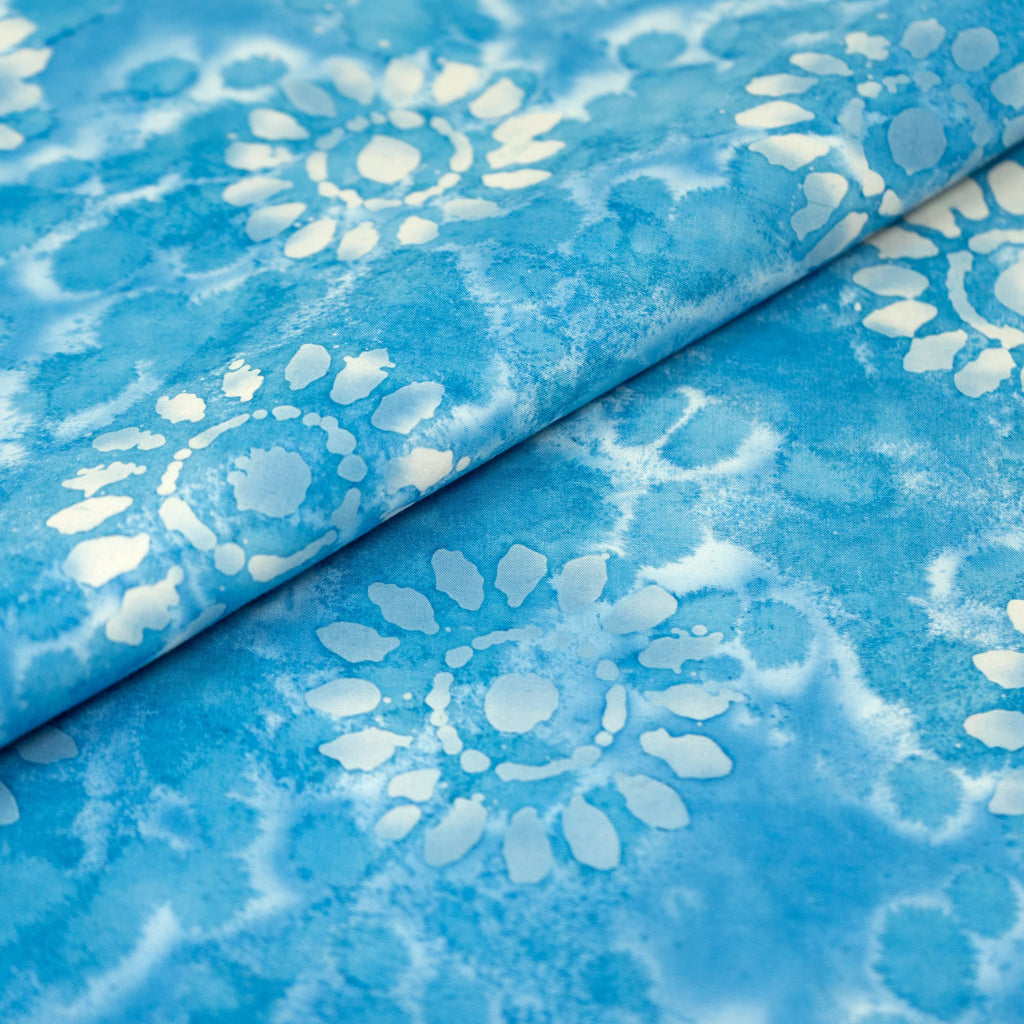 Singer Fabric -100% Cotton, Batik Collection, Light Sky Blue Sunflower, Cut by The Yard, 42 Inches