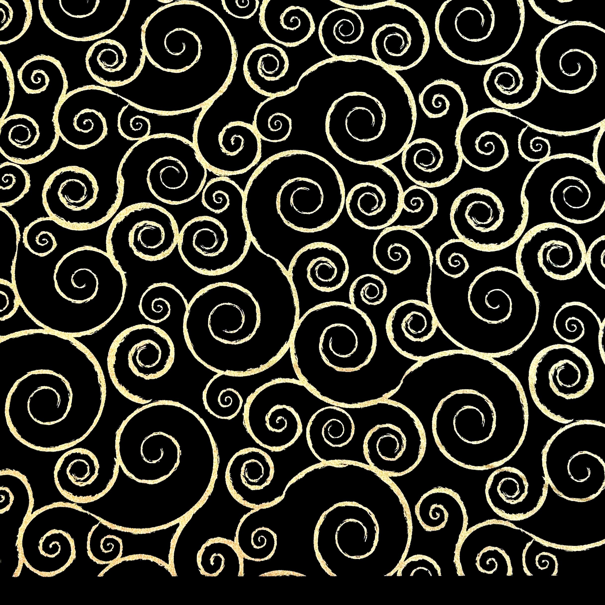 100% Cotton Fabric by The Yard for Sewing, Quilting, DIY Crafts - 43 Inches Wide (Metallic Gold Swirls on Black)