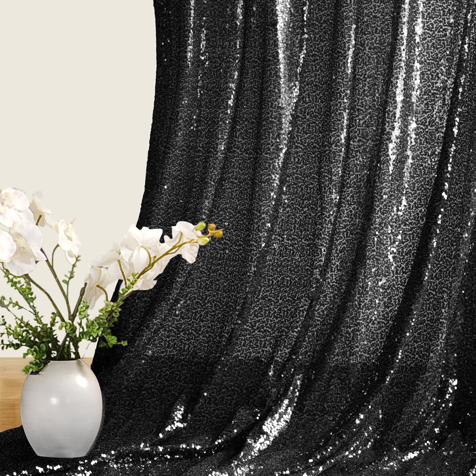 YPDY 1 Yard Black Sequin Fabric,48 Inch Width by The Yard,Sparkly Glitter Material for Xmas Decor Tablecloths Wedding Decor and DIY Sewing Projects