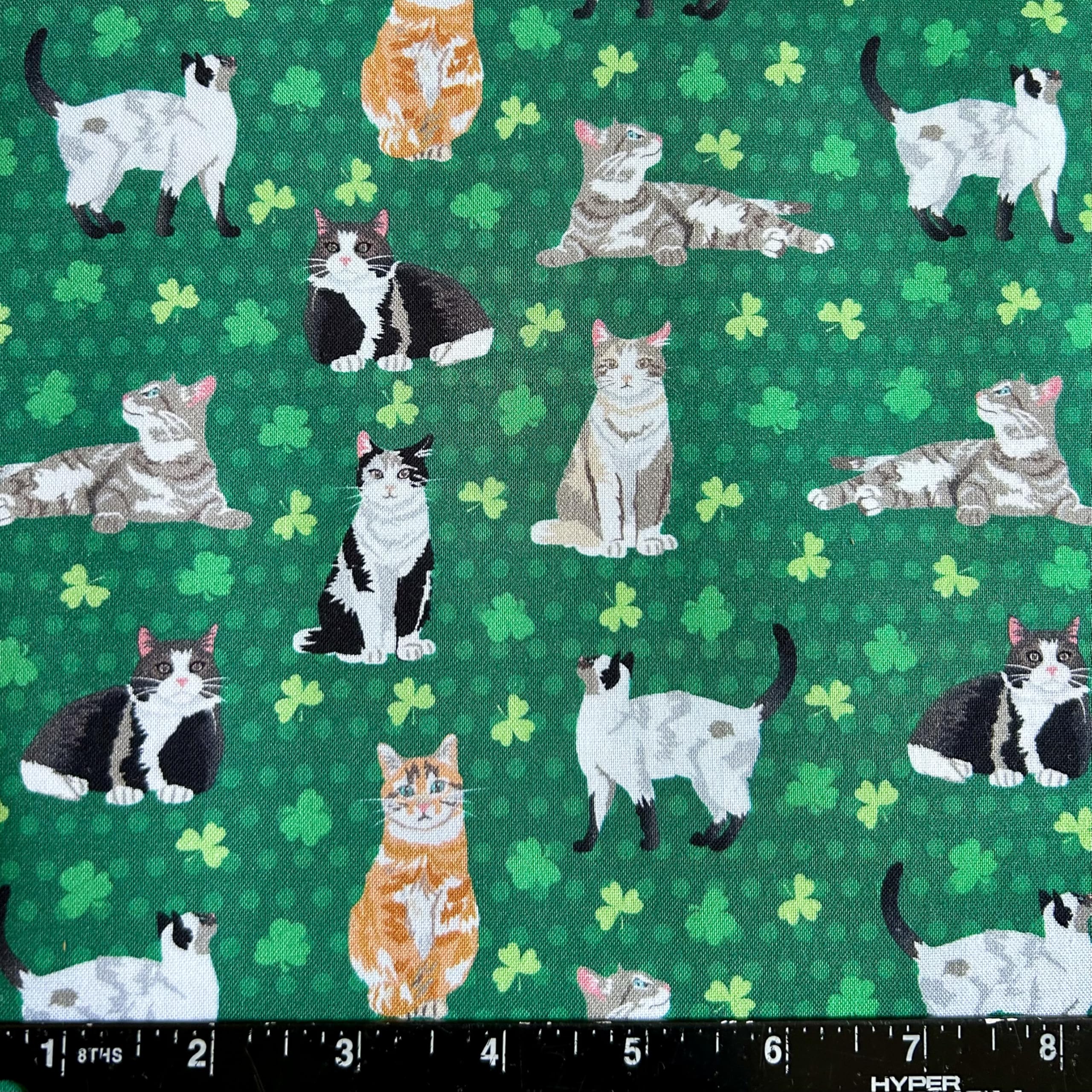 100% Cotton Fabric by The Yard for Sewing, Quilting, DIY Crafts - 42 Inches Wide (St Patrick's Day Shamrock and Cats)