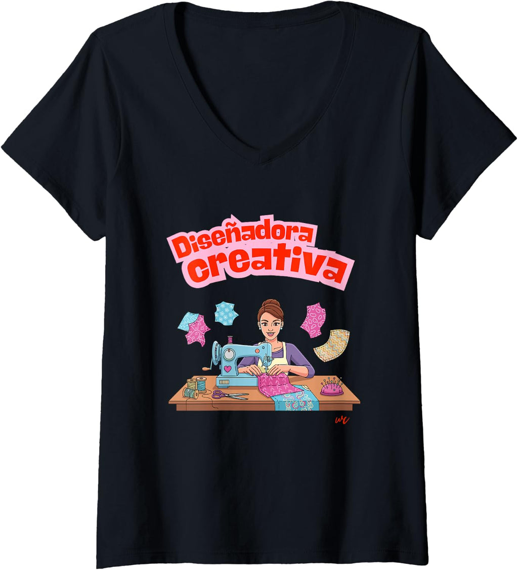 Camiseta con cuello en V Diseñadora Creativa para mujer