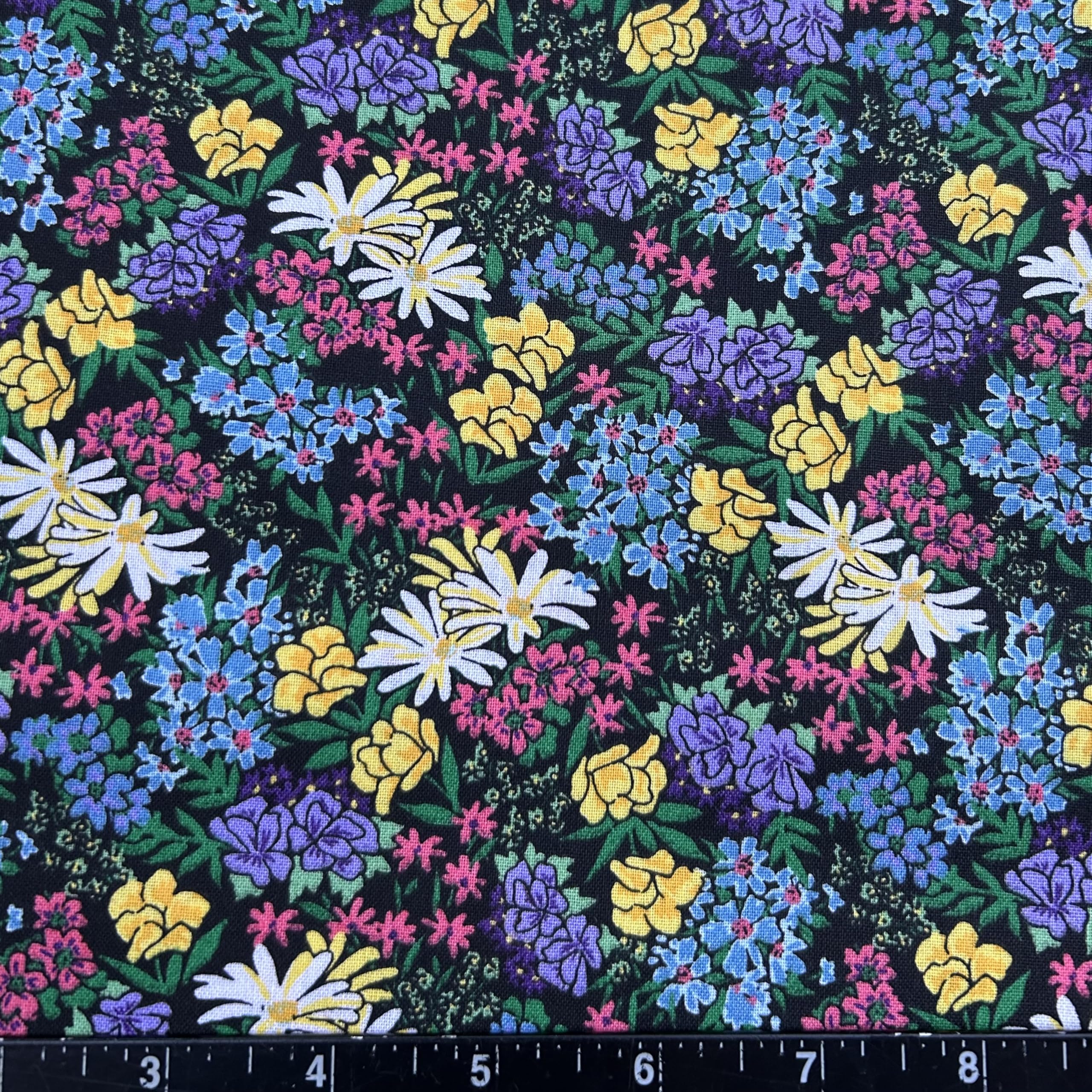 100% Cotton Fabric by The Yard for Sewing, Quilting, DIY Crafts - 42 Inches Wide (No. 9 - Blue Pink White Yellow Wildflowers)