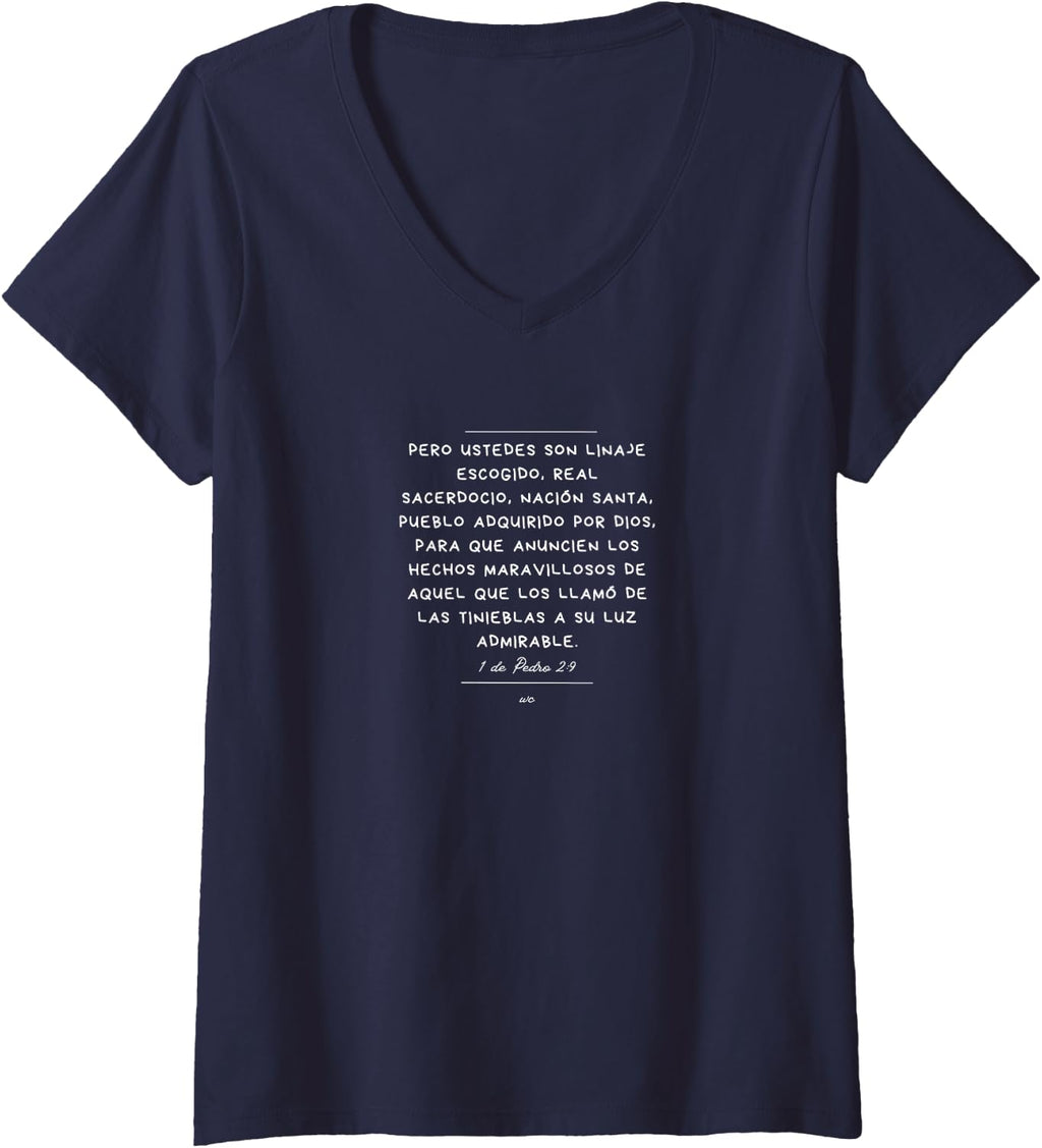 Camiseta con cuello en V Ustedes son Linaje escogido