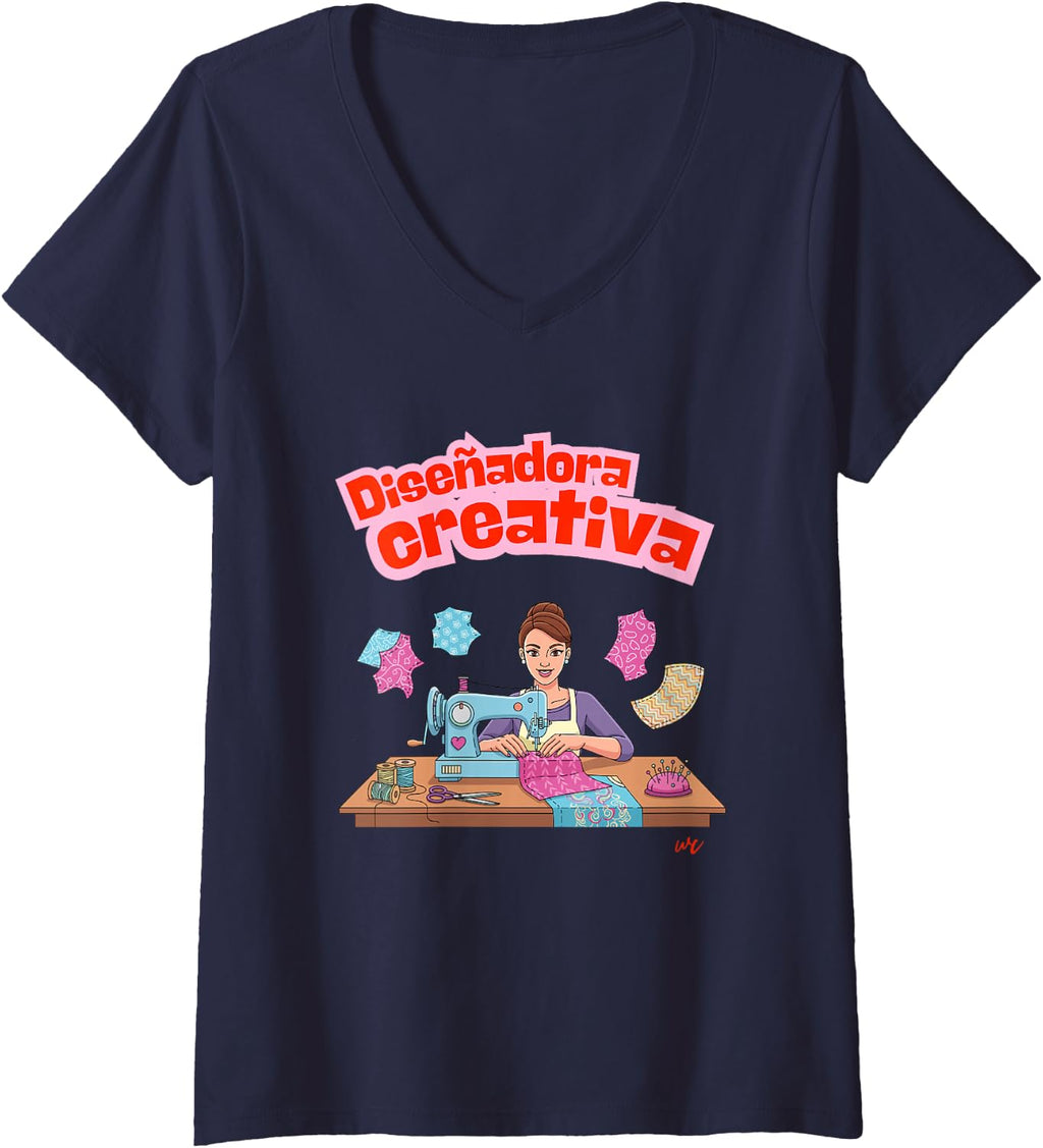 Camiseta con cuello en V Diseñadora Creativa para mujer