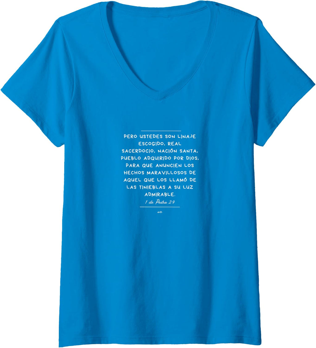 Camiseta con cuello en V Ustedes son Linaje escogido