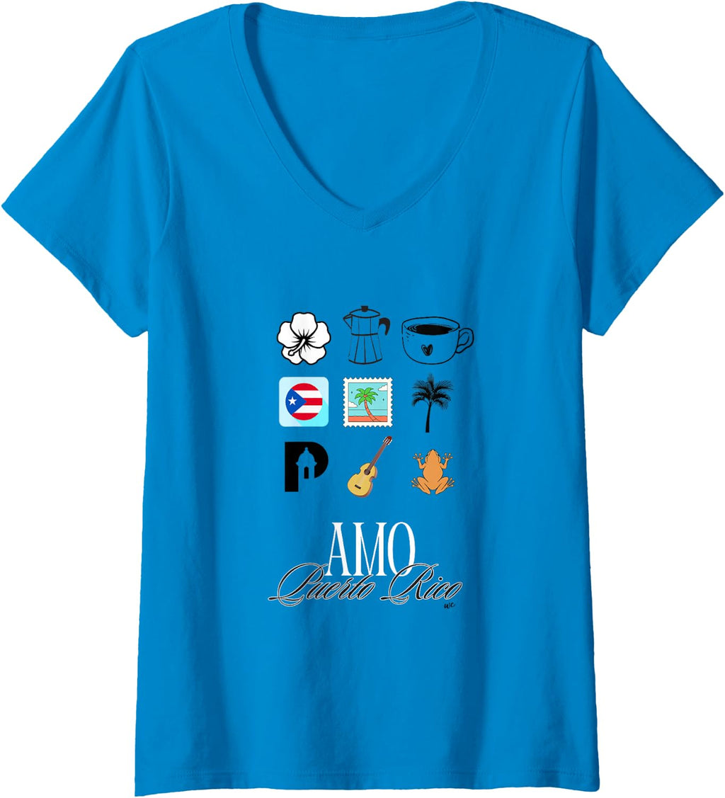 Camiseta con cuello en V Amo Puerto Rico