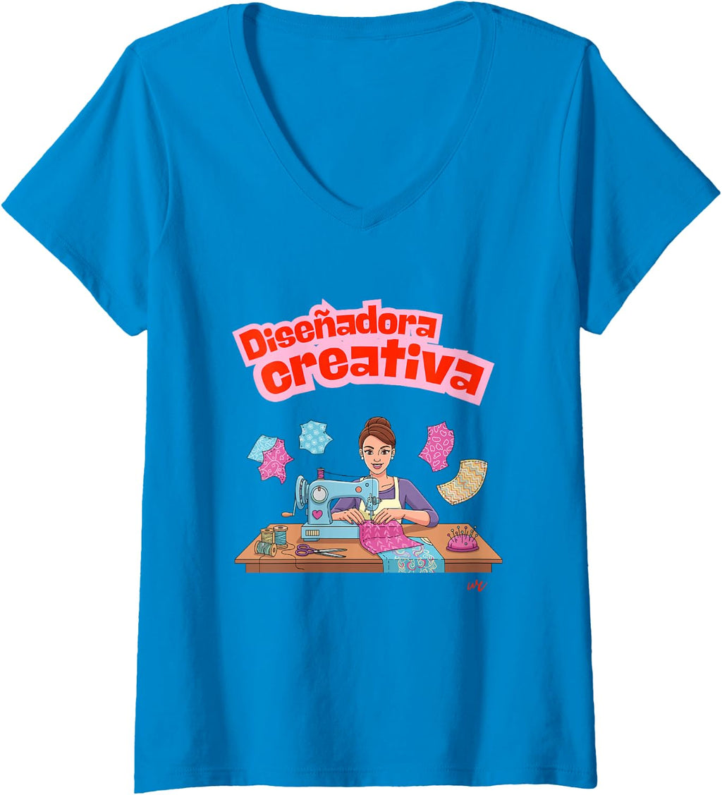 Camiseta con cuello en V Diseñadora Creativa para mujer