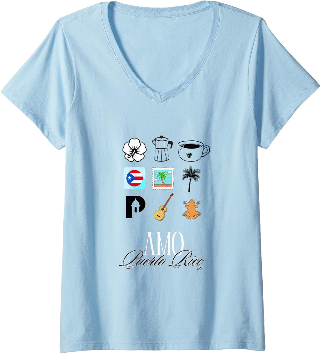 Camiseta con cuello en V Amo Puerto Rico