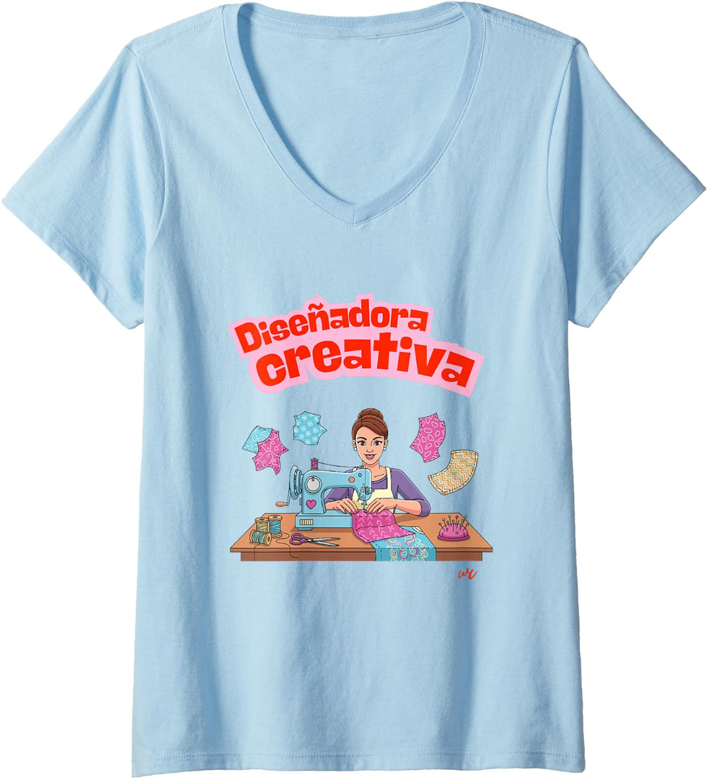 Camiseta con cuello en V Diseñadora Creativa para mujer