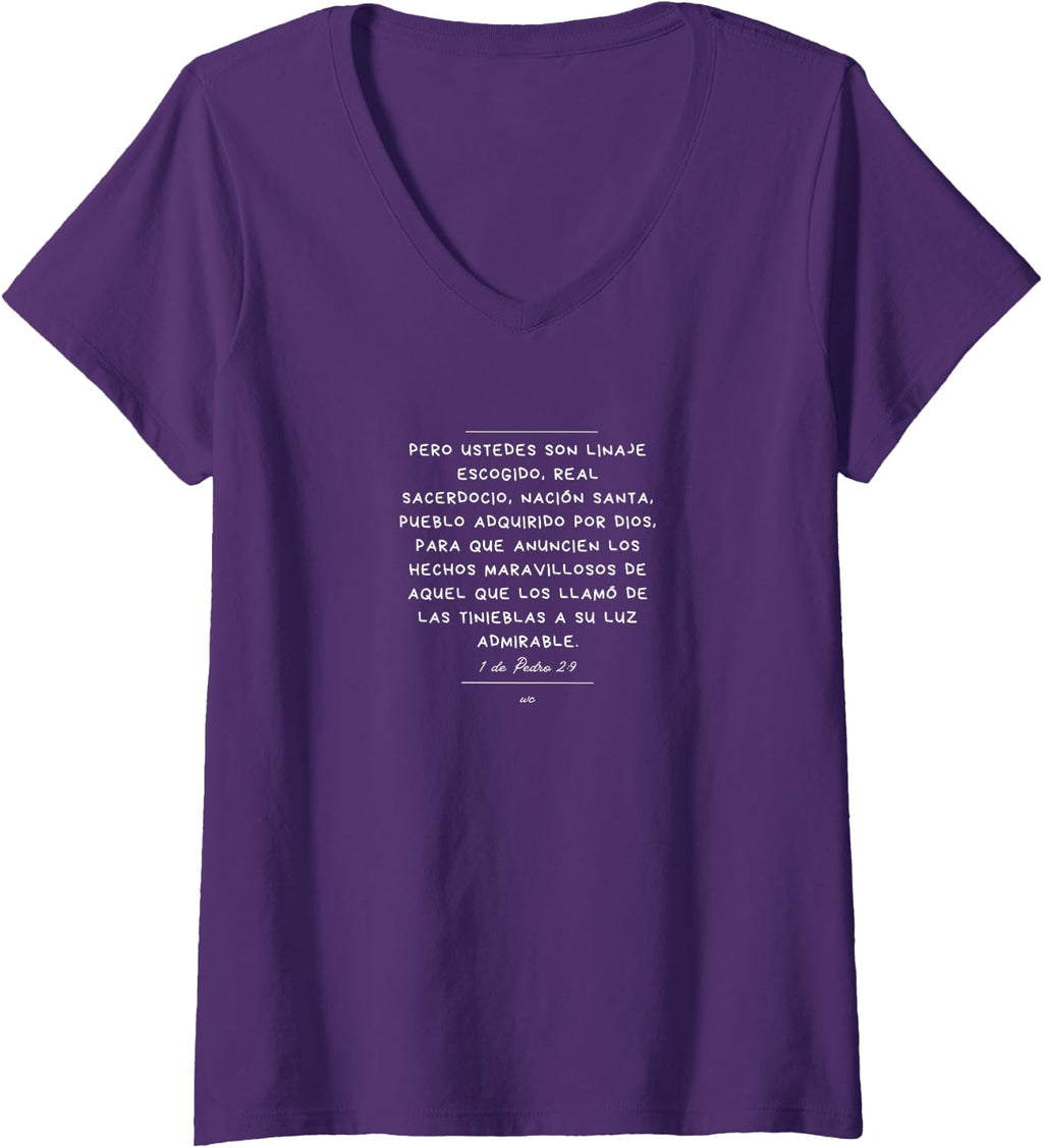 Camiseta con cuello en V Ustedes son Linaje escogido