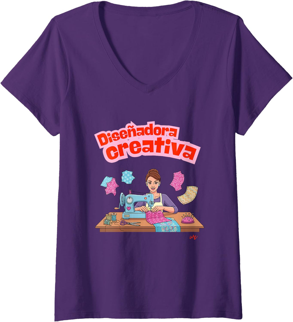 Camiseta con cuello en V Diseñadora Creativa para mujer