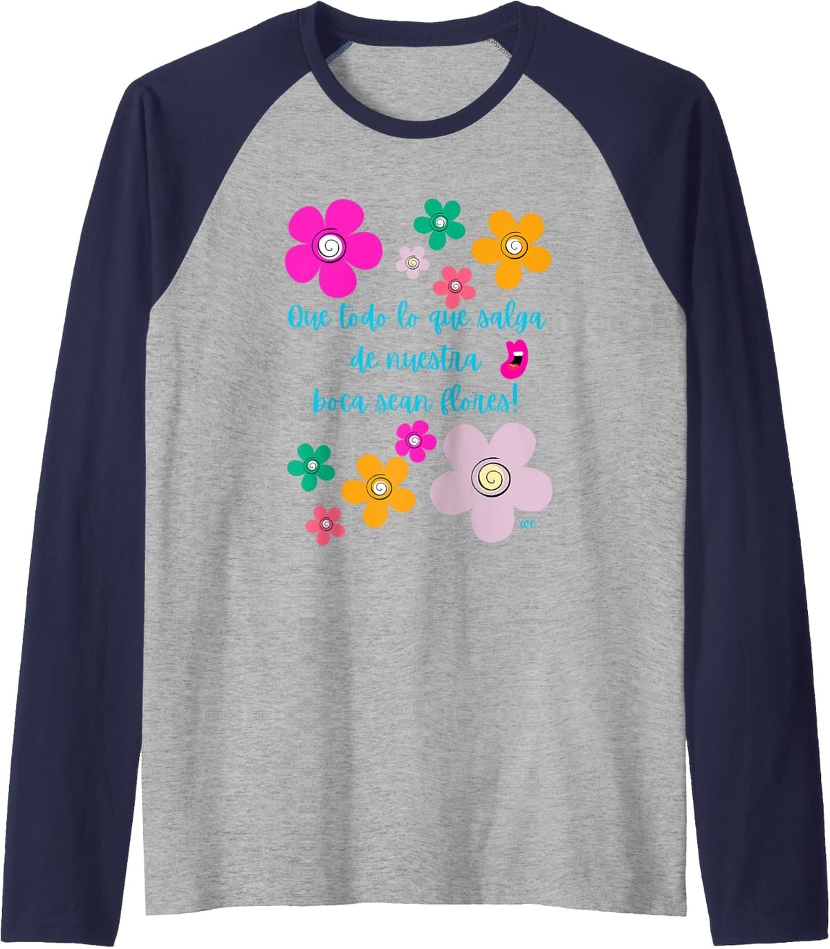 Que todo lo que salga de nuestra boca sean flores Raglan Baseball Tee, Negro -