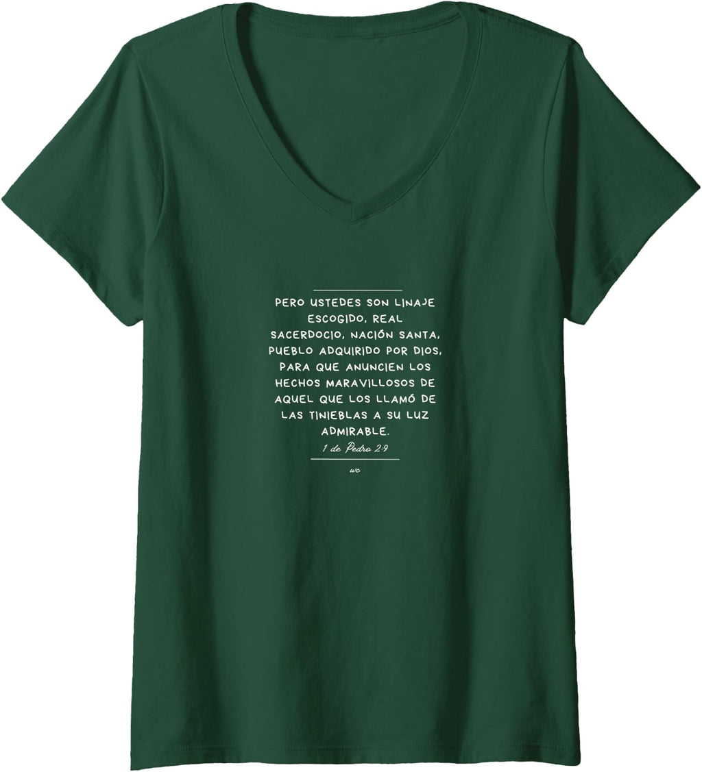Camiseta con cuello en V Ustedes son Linaje escogido