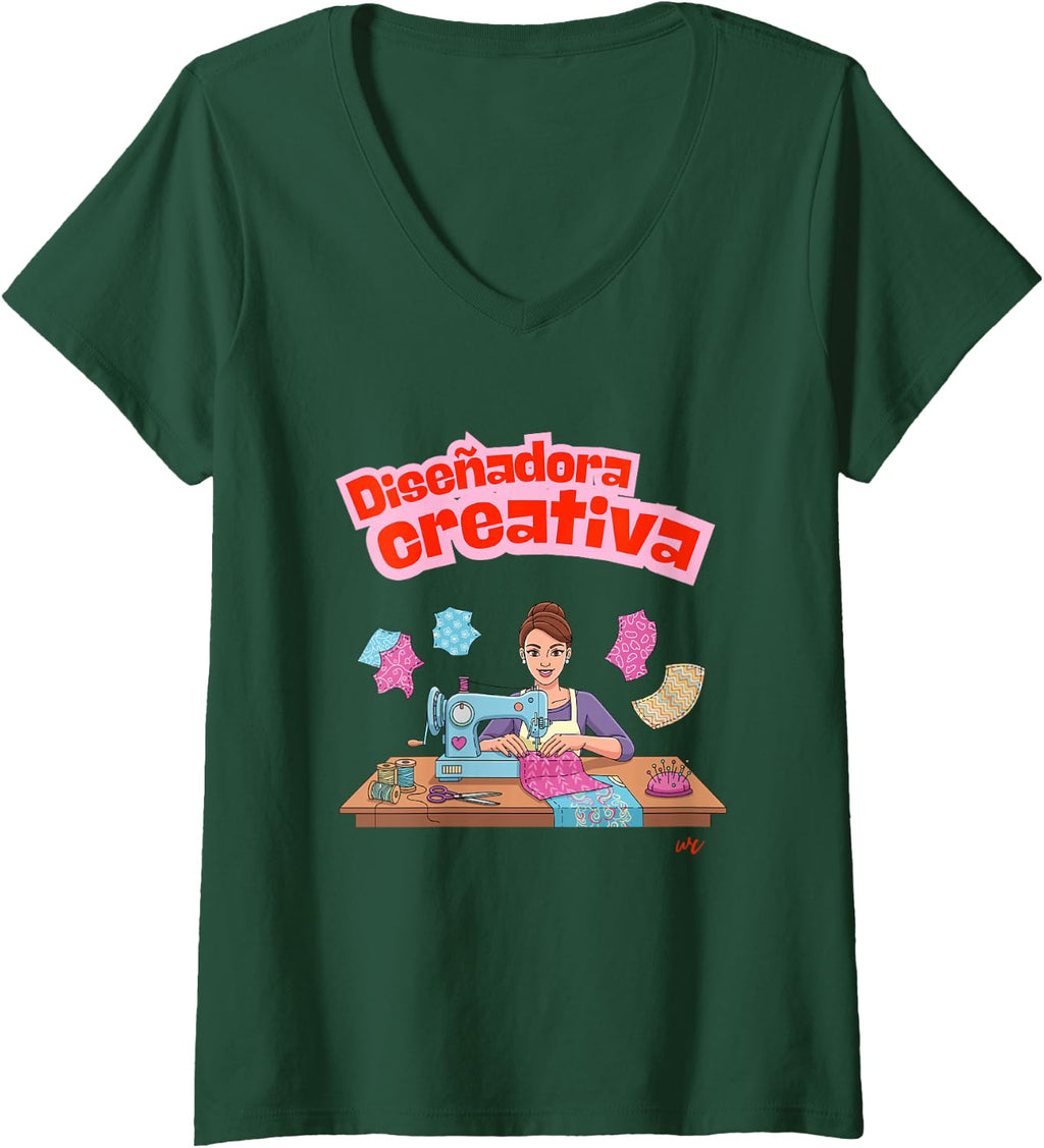 Camiseta con cuello en V Diseñadora Creativa para mujer