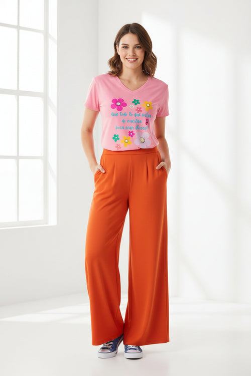 Camiseta con cuello en V para mujer