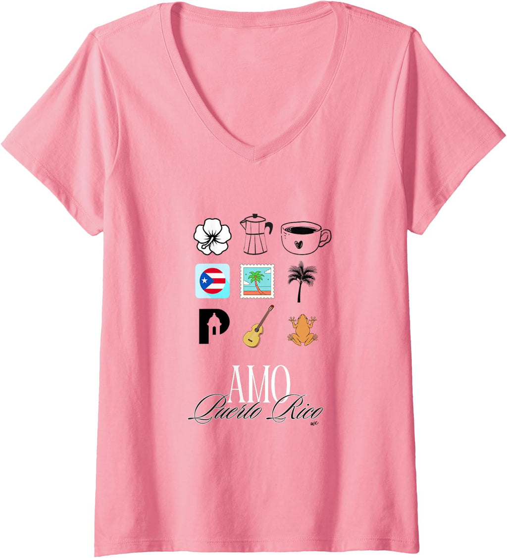Camiseta con cuello en V Amo Puerto Rico
