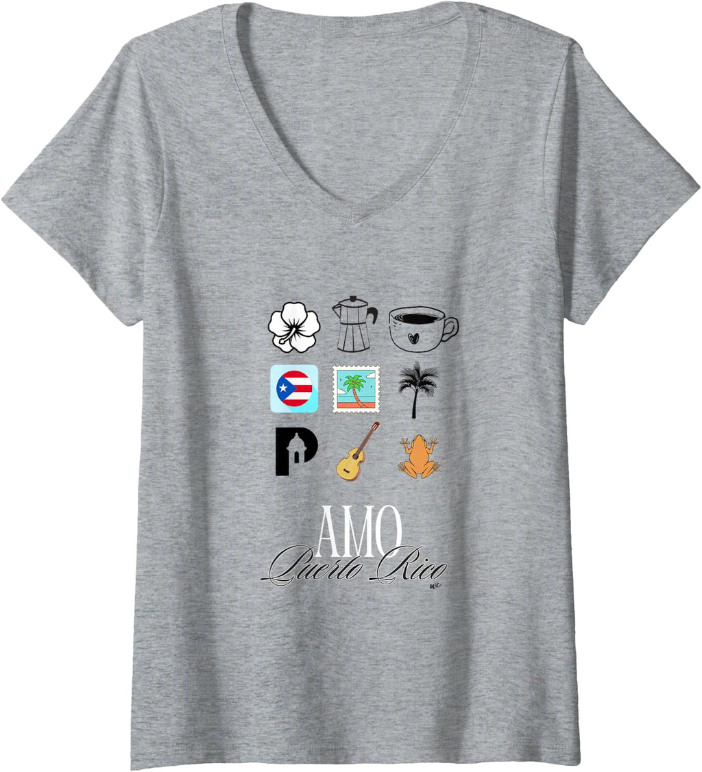 Camiseta con cuello en V Amo Puerto Rico