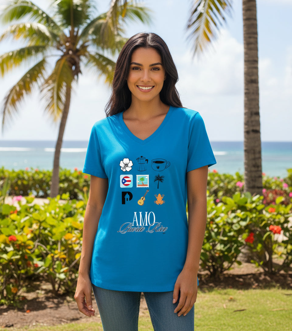 Womens Amo Puerto Rico V-Neck T-Shirt