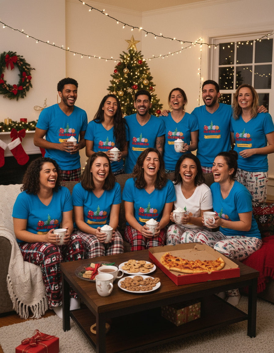 Womens Navidad en Familia V-Neck T-Shirt