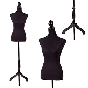 FDW Manikin 60”-67”Height Adjustable Female Dress Model Display Torso Body Tripod Stand Clothing Forms, Black