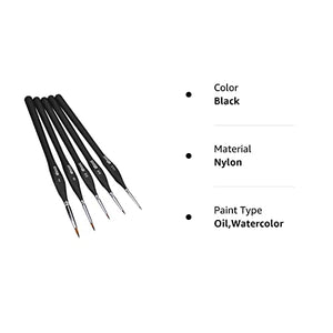 Detail Paint Brushes Set Artist Paint Brushes Painting Supplies for Art Watercolor Acrylics Oil, 5 Pieces (Black)
