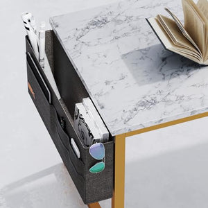 ODK 32 inch Small Computer Desk Study Table for Small Spaces Home Office Student Laptop PC Writing Desks with Storage Bag Headphone Hook, White Marble + Gold Leg