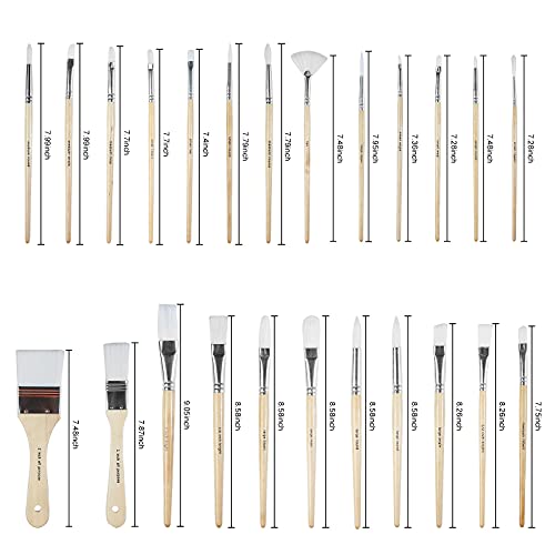 Paint Brushes Set of 24 Pieces Wooden Handles Brushes with Canvas Brush Case, Professional for Oil, Acrylic and Watercolor Painting