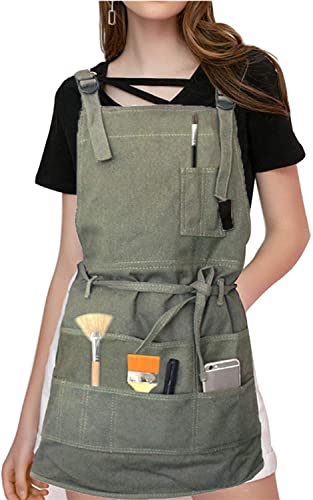 Adjustable Artist Apron with Pockets for Women Painter Canvas Apron Painting Aprons for Arts Gardening Utility or Work, Mothers Day Gifts for Women Mom