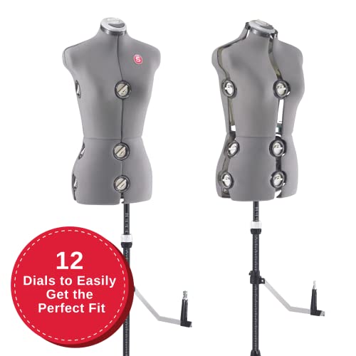 SINGER | Grey Dress Form Fits Sizes 10-18, Foam Backing for Pinning, 360 Degree Hem Guide - Sewing Made Easy, Large, Gray