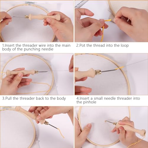 Pllieay 33Pcs Punch Needle Kit, Yarn for Crocheting Bulk, Punch Needle Kits Adults Beginner with Embroidery Hoop, White Felt, Knitting Yarn for Embroidery Floss Cross Stitching Beginner