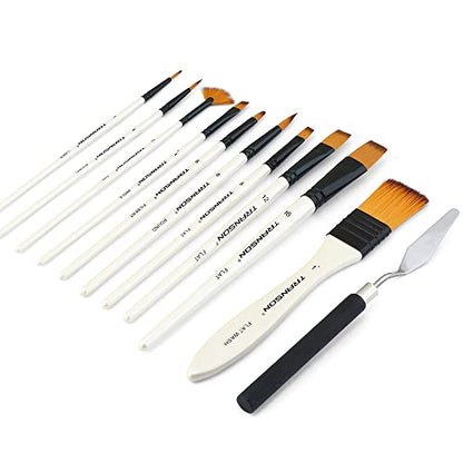 Transon Paint Brush Kit 10pcs Art Brushes and 1 Paint Spatula with Brush Case