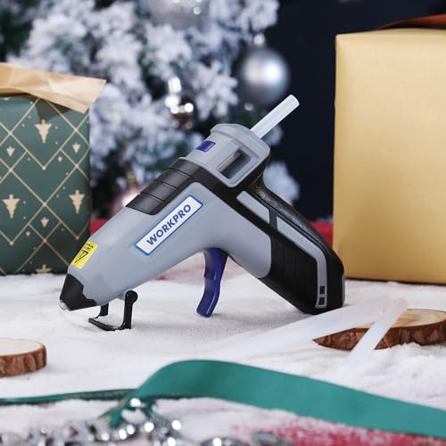 WORKPRO Cordless Hot Glue Gun, Fast Preheating Glue Gun Kit with 20 Pcs Premium Mini Glue Gun Sticks, Smart-Power-off Hot Melt Glue Gun Built-in 2600 mAh Lithium-ion (Upgraded Version)