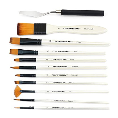 Transon Paint Brush Kit 10pcs Art Brushes and 1 Paint Spatula with Brush Case