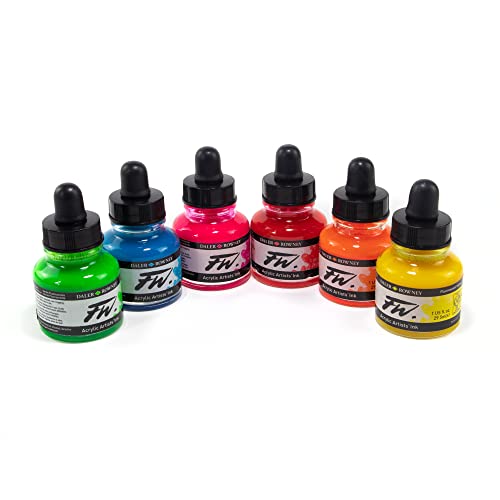 Daler-Rowney FW Acrylic Ink Bottle 6-Color Neon Set