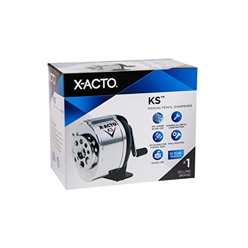 X-ACTO 1031 KS Manual Classroom Pencil Sharpener, Counter/Wall-Mount, Black/Nickel-plated