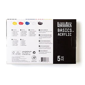 Liquitex BASICS Acrylic Paint Set, 5 x 75ml (2.4-oz) Tube Paint Set,2.5 Fl Oz (Pack of 5)