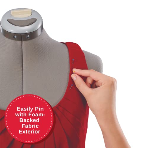 SINGER | Grey Dress Form Fits Sizes 10-18, Foam Backing for Pinning, 360 Degree Hem Guide - Sewing Made Easy, Large, Gray