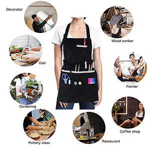 FreeNFond Adjustable Artist Apron with Pockets for Women Men Canvas Painting Aprons for Arts Gardening Utility or Work