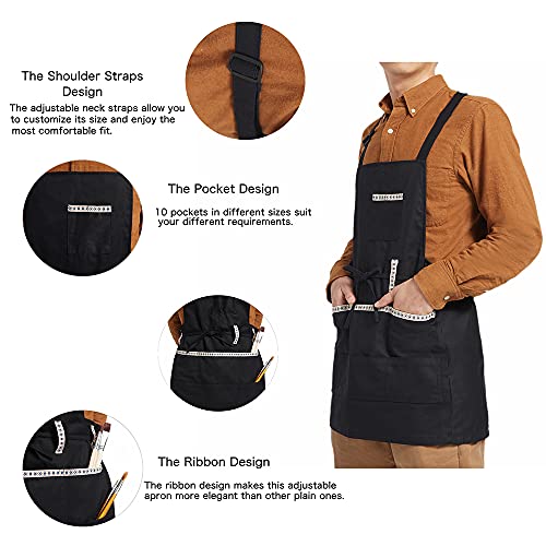 FreeNFond Adjustable Artist Apron with Pockets for Women Men Canvas Painting Aprons for Arts Gardening Utility or Work