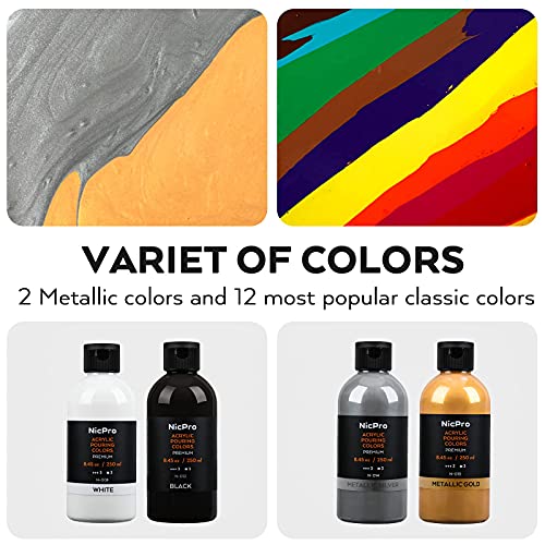 Nicpro 14 Colors 8.45oz Acrylic Pour Paint Supplies Kit