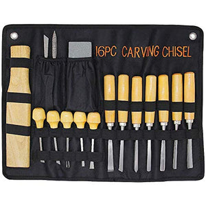 Lulu Home Wood Carving Tools, 16PCS Professional Carving Knife Tool Set for Woodworking Premium Wood Handle with Chisel Gouge Whetstones
