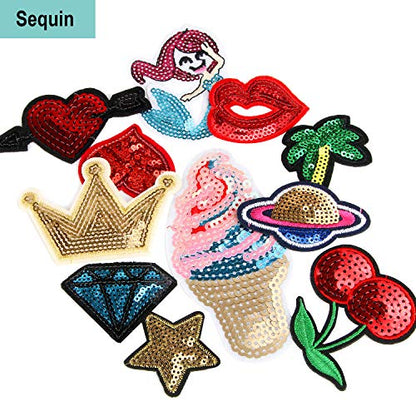 60pcs Random Assorted Styles Embroidered Iron on Patches